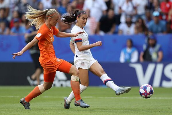Alex Morgan USA shoots v Netherlands World Cup Final 2019