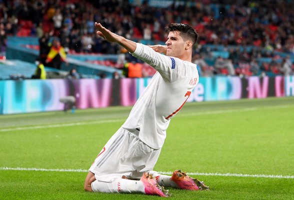 Alvaro Morata Spain scores v Italy Semi Final Wembley Euro 2020