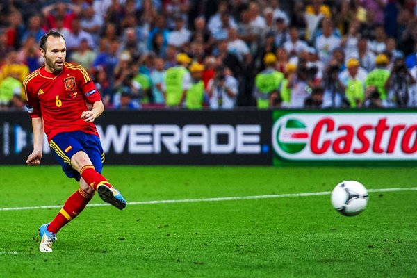 Andres Iniesta Spain scores penalty v Portugal EURO 2012 Semi Final