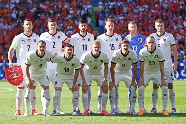 Austria team line up v Netherlands Group D Berlin EURO 2024