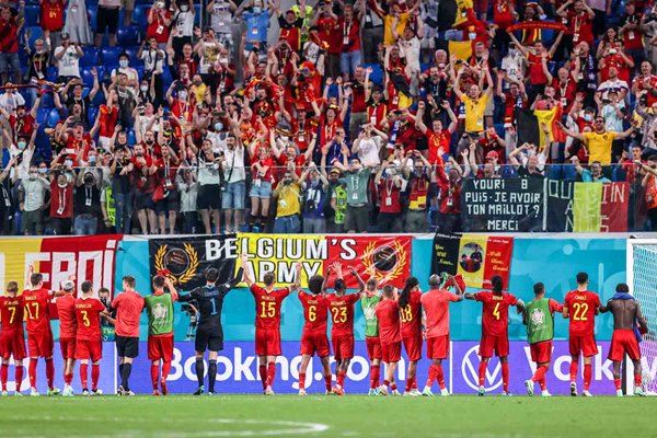 Belgium players & fans celebrate Saint Petersburg Stadium Euro 2020