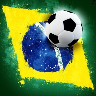 Brazil Flag Soccer Ball — Grunge Poster