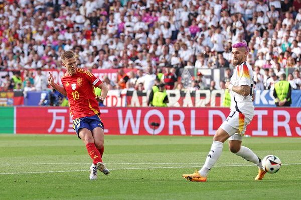 Dani Olmo Spain scores v Germany Quarter-Final Stuttgart EURO 2024