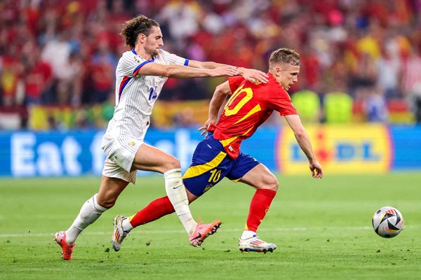 Dani Olmo Spain v Adrien Rabiot France Semi-Final Munich EURO 2024