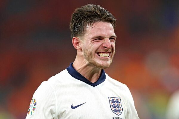Declan Rice England celebrates win v Netherlands Semi-Final EURO 2024