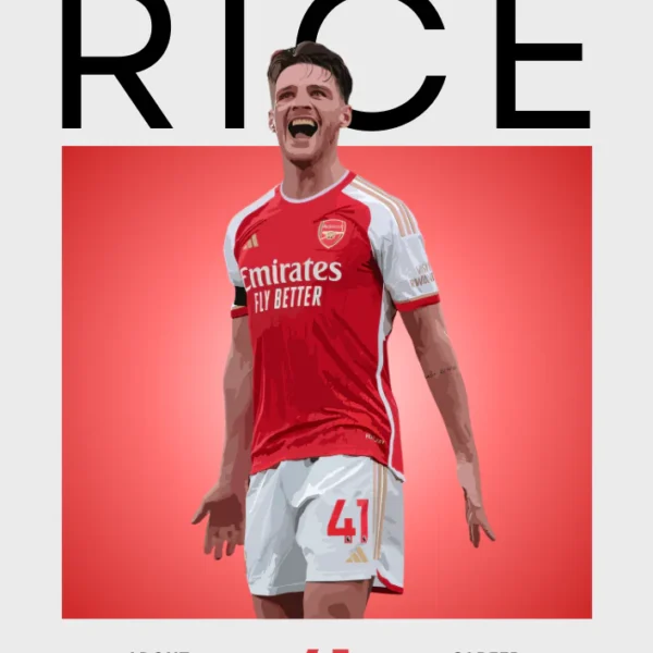 Declan Rice Poster – Arsenal & England Midfield Power Print