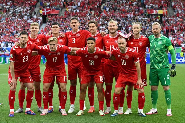 Denmark players line up v Slovenia Group D Stuttgart EURO 2024
