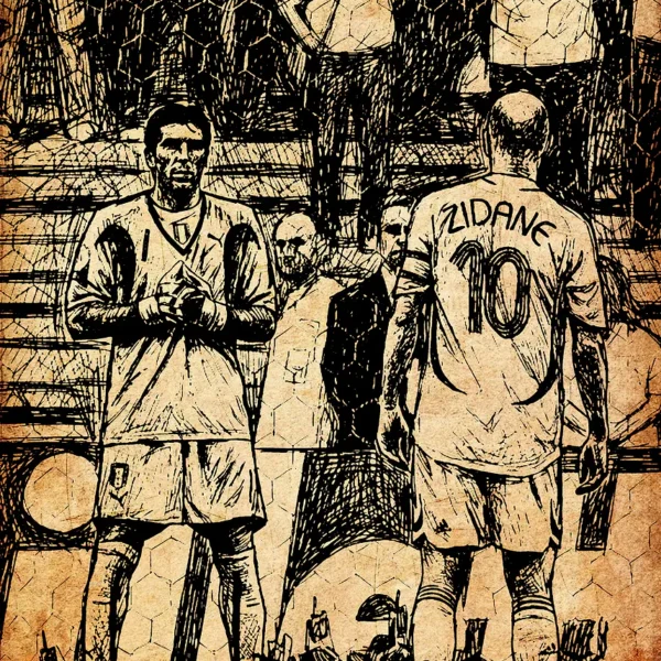 Football Players Zidane and Goalkeeper