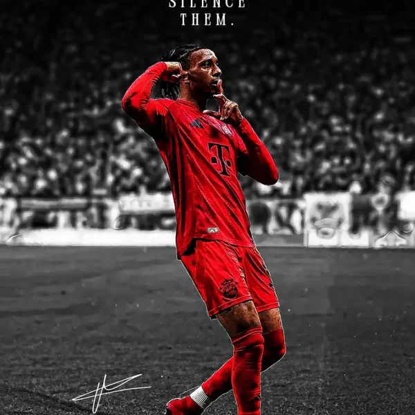 Footballer in Red Kit Silencing Crowd