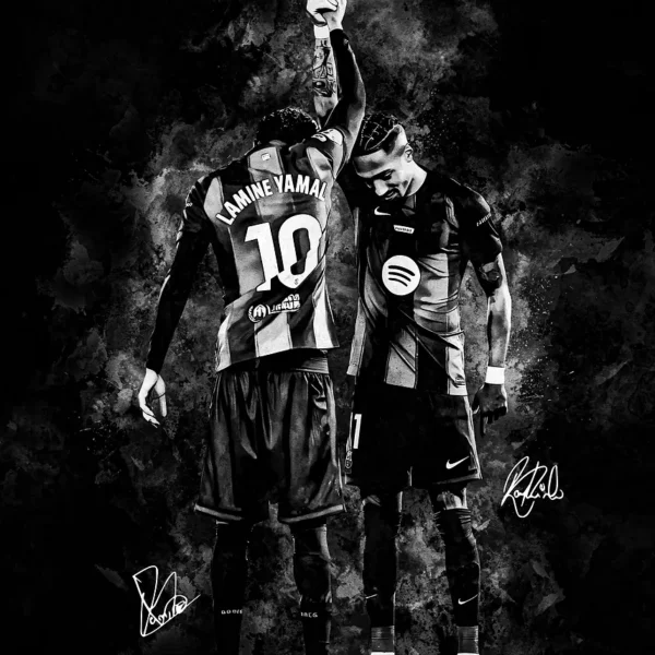 Footballers Lamine Yamal and Raphinha