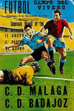Malaga vs Badajoz, Campo del Vivero 1955 — Vintage Match Poster