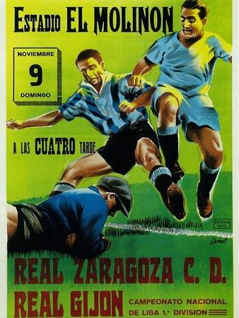 Real Zaragoza vs Real Gijón, El Molinón — Vintage Match Poster