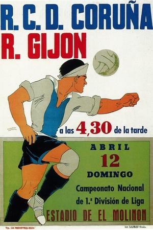 Coruña vs Gijón, El Molinón — Vintage Match Poster
