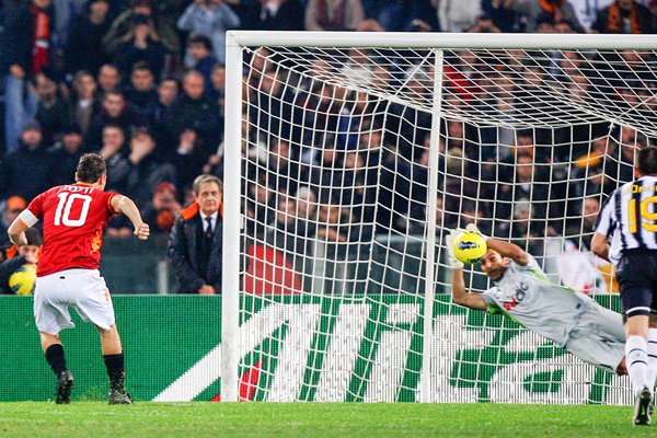 Gianluigi Buffon of Juventus saves a penalty kick