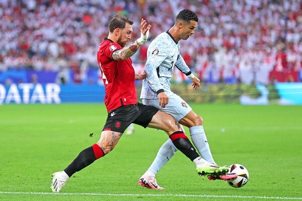 Guram Kashia Georgia v Cristiano Ronaldo Portugal Group F EURO 2024