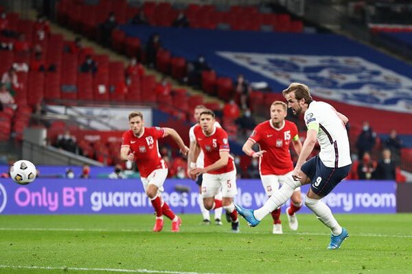 Harry Kane England scores v Poland World Cup Qualifier Wembley 2021