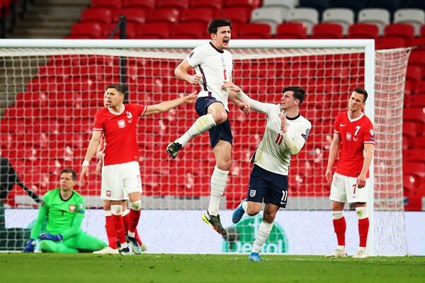 Harry Maguire England celebrates winner v Poland Wembley 2021