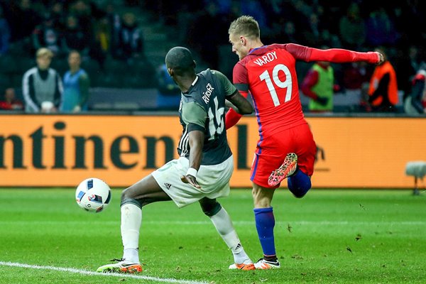 Jamie Vardy of England scores v Germany Berlin 2016