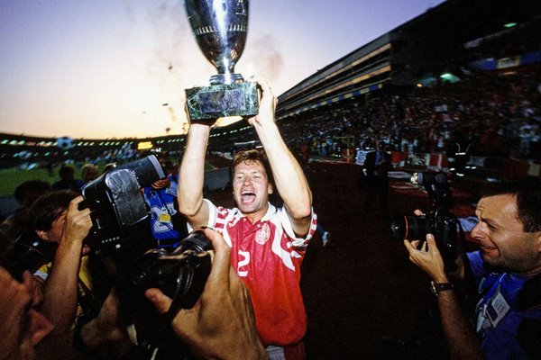 John Sivebæk Denmark celebrates with the trophy Euro 1992