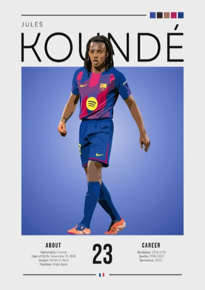 Jules Koundé Poster - Sports Wall Art, Football Decor, Player Print