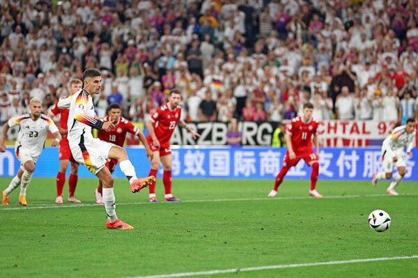 Kai Havertz Germany scores penalty v Denmark Last 16 EURO 2024
