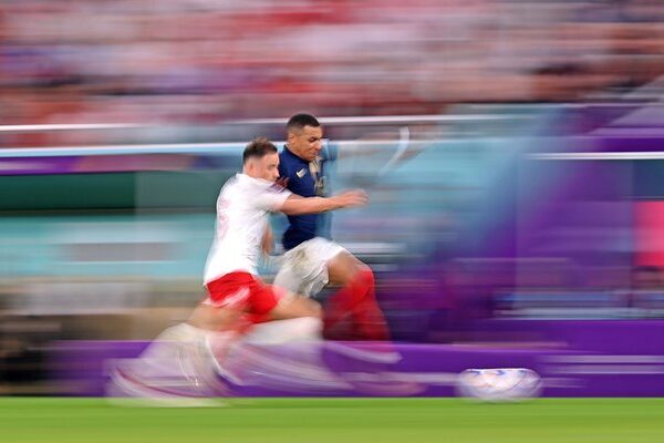Kylian Mbappe France Motion Blur Effect v Poland Last 16 World Cup Qatar 2022