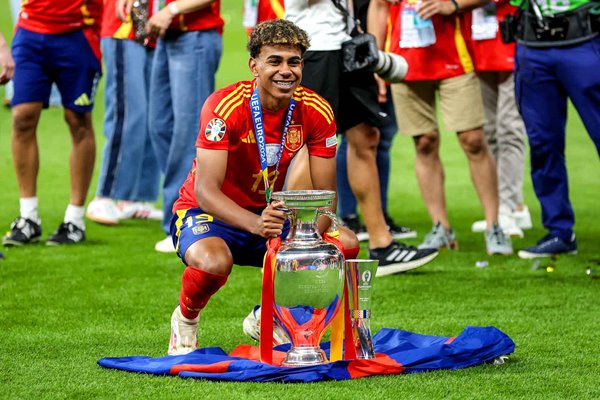 Lamine Yamal Spain celebrates winning EURO 2024