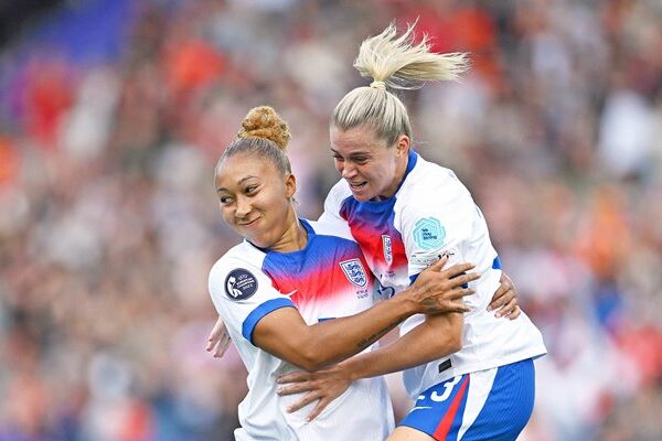 Lauren James & Alessia Russo England celebrate v Netherlands Group D Women's EURO 2025