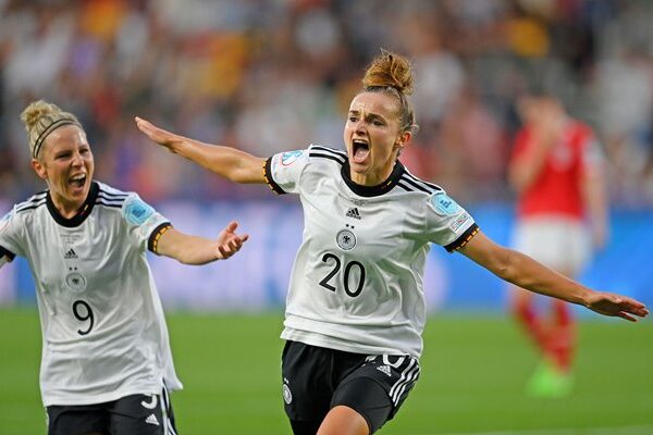 Lina Magull Germany celebrates goal v Austria Quarter Final Euro 2022