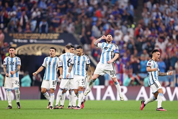 Lionel Messi Argentina celebrates World Cup Final penalties 2022