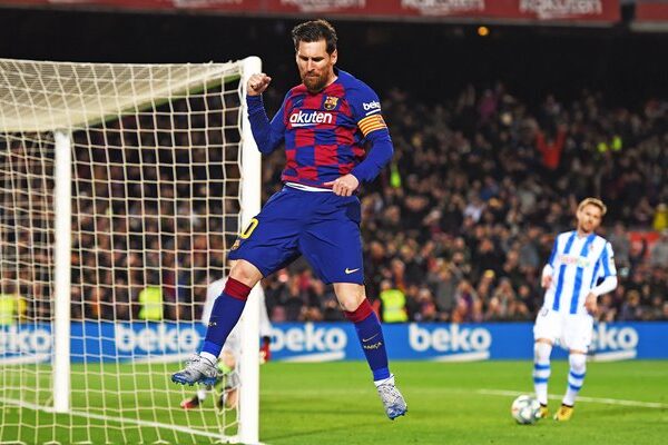 Lionel Messi Barcelona scores v Real Sociedad Camp Nou La Liga 2020