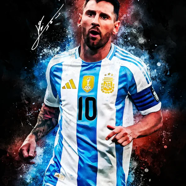 Lionel Messi Portrait with Signature