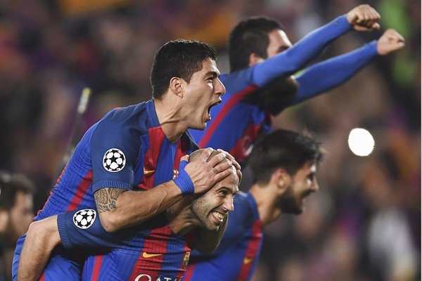 Luis Suarez & Javier Mascherano Barcelona v PSG Champions League 2017