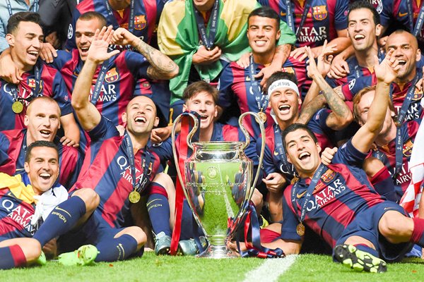 Mascherano, Messi, Neymar, Suarez Barcelona celebrate