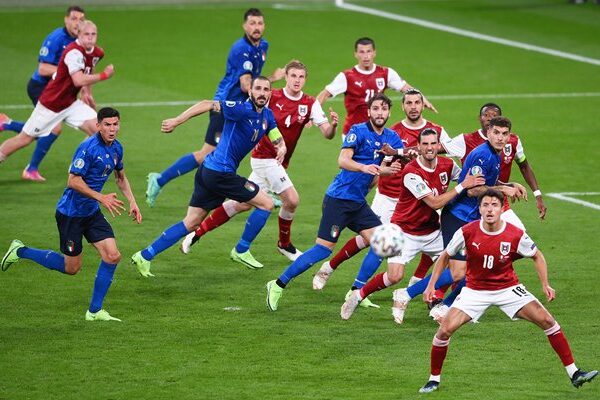 Matteo Pessina, Leonardo Bonucci & Manuel Locatelli Italy v Austria Euro 2020