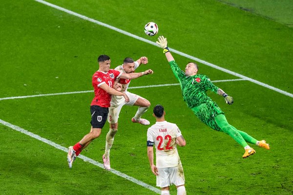 Mert Gunok Turkey diving save v Christoph Baumgartner Austria Last 16 EURO 2024