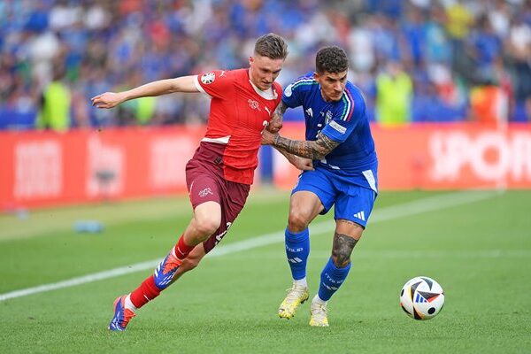 Michel Aebischer Switzerland v Giovanni Di Lorenzo Italy Last 16 Berlin EURO 2024