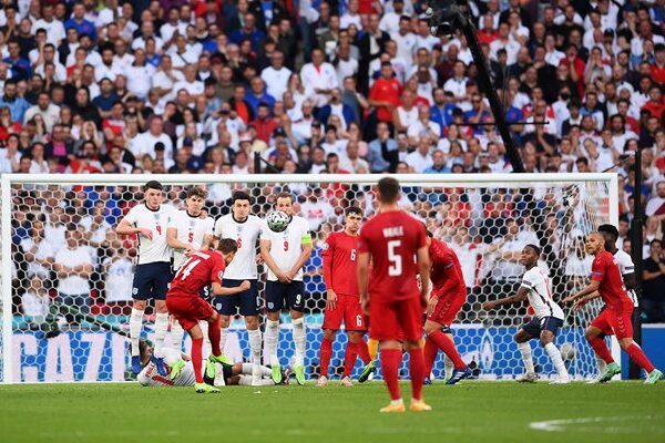 Mikkel Damsgaard Denmark scores v England Semi Final Euro 2020