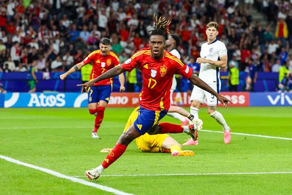 Nico Williams Spain celebrates opening goal v England Final EURO 2024