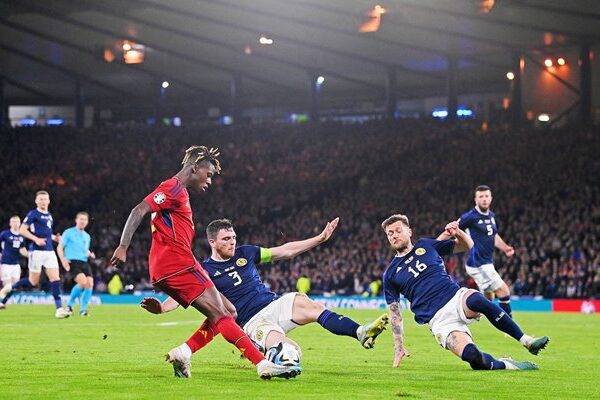 Nico Williams Spain v Andrew Robertson Scotland EURO 2024 Qualifying 2023