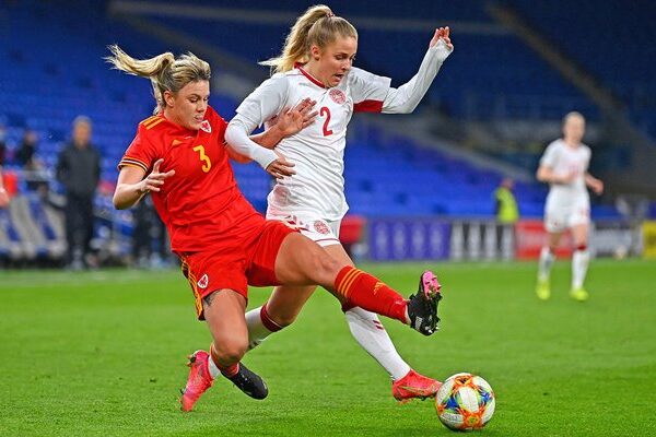 Olivia Holdt Denmark v Gemma Evans Wales Women's International Friendly 2021