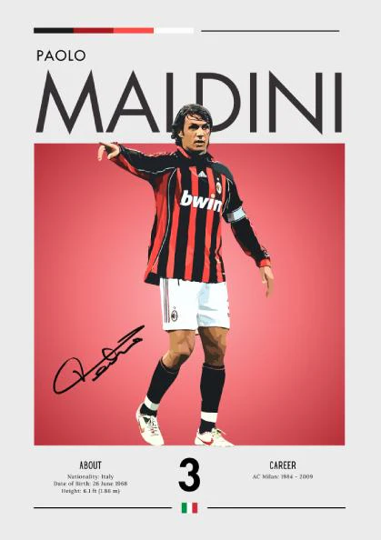 Paolo Maldini Poster - AC Milan Legend Print