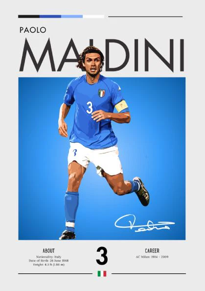Paolo Maldini Poster - Legendary Italian Football Player Print