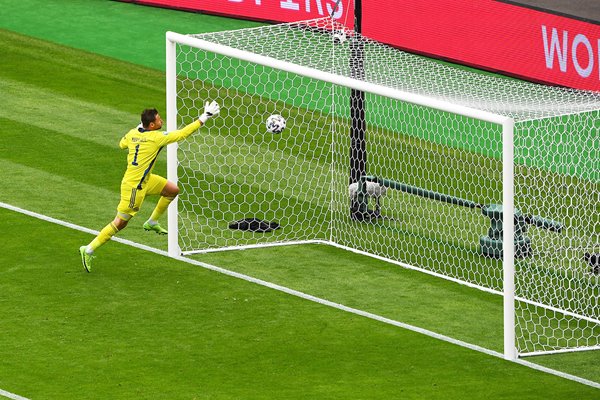 Patrik Schick Czech Republic scores v David Marshall Scotland Euro 2020