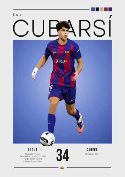 Pau Cubarsí Art Print - Football Wall Decor, Barcelona