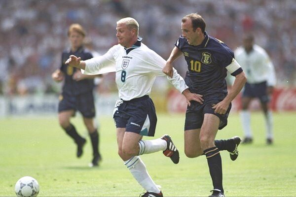Paul Gascoigne England v Gary McAllister Scotland Wembley Euro 1996