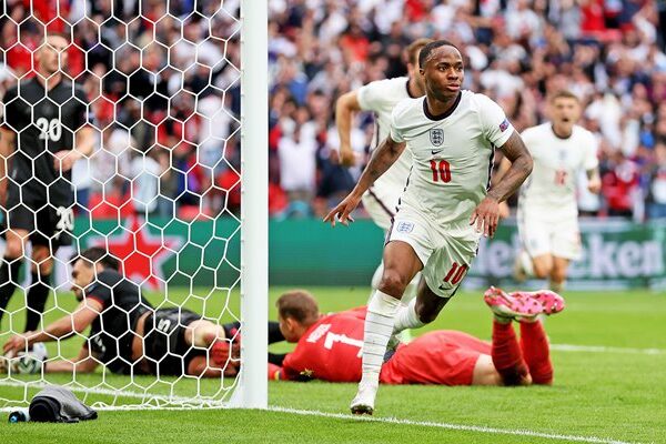 Raheem Sterling England celebrates goal v Germany Wembley Euro 2020