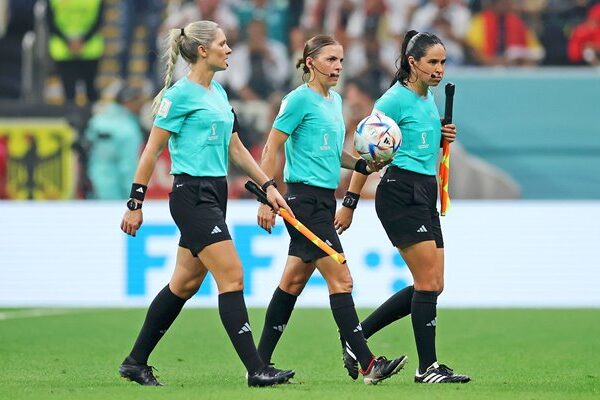 Referees Neuza Ines Back, Stephanie Frappart and Karen Diaz Medina Costa Rica v Germany World Cup 2022