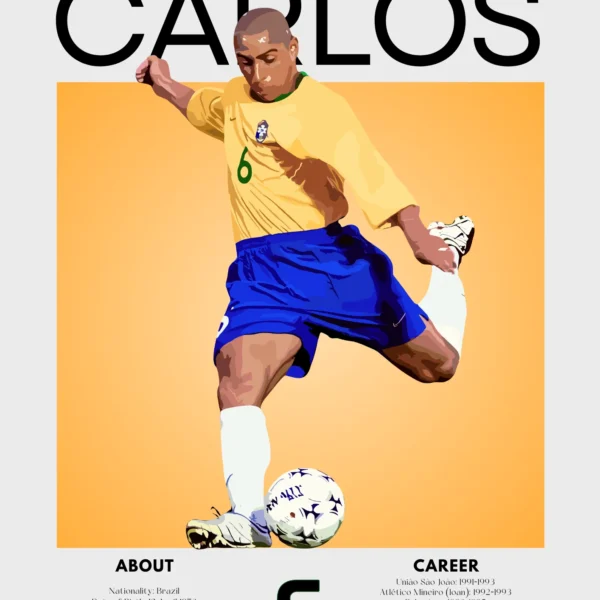 Roberto Carlos Brazil Poster – Legendary Soccer Wall Art for Football Fans