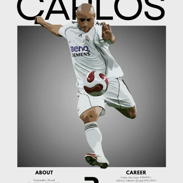 Roberto Carlos Real Madrid Poster – Legendary Football Wall Art for Soccer Fans